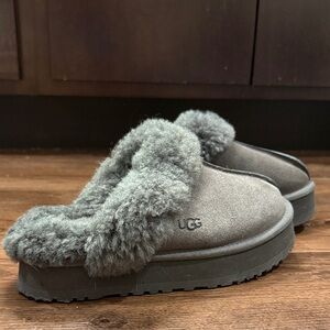 UGG Charcoal Fur-Lined Slippers